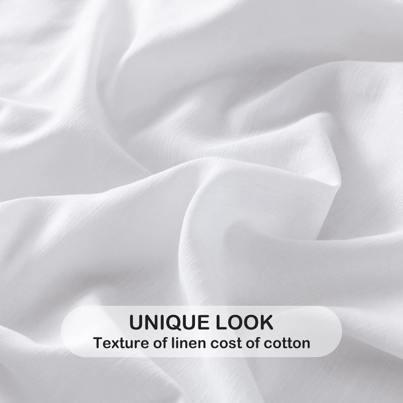 PANDATEX White Linen-Textured Bed Sheets Set, Bamboo Rayon, Cotton, Linen Blend Bed Sheets Full Size, Soft Cool & Breathable for Hot Sleepers,Durable Natural Organic Bed 15'' Deep Pocket - 4 Piece - Image 5